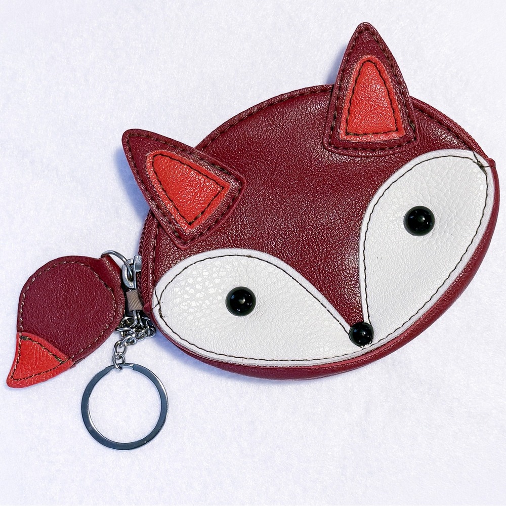 Relic Fox Coin Purse Burgundy Faux Leather Keychain Animal Wallet